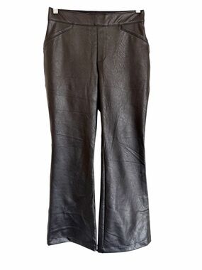 Spanx Faux Leather-Like Black Pullon Kick Flare Ankle Crop Pants size M
